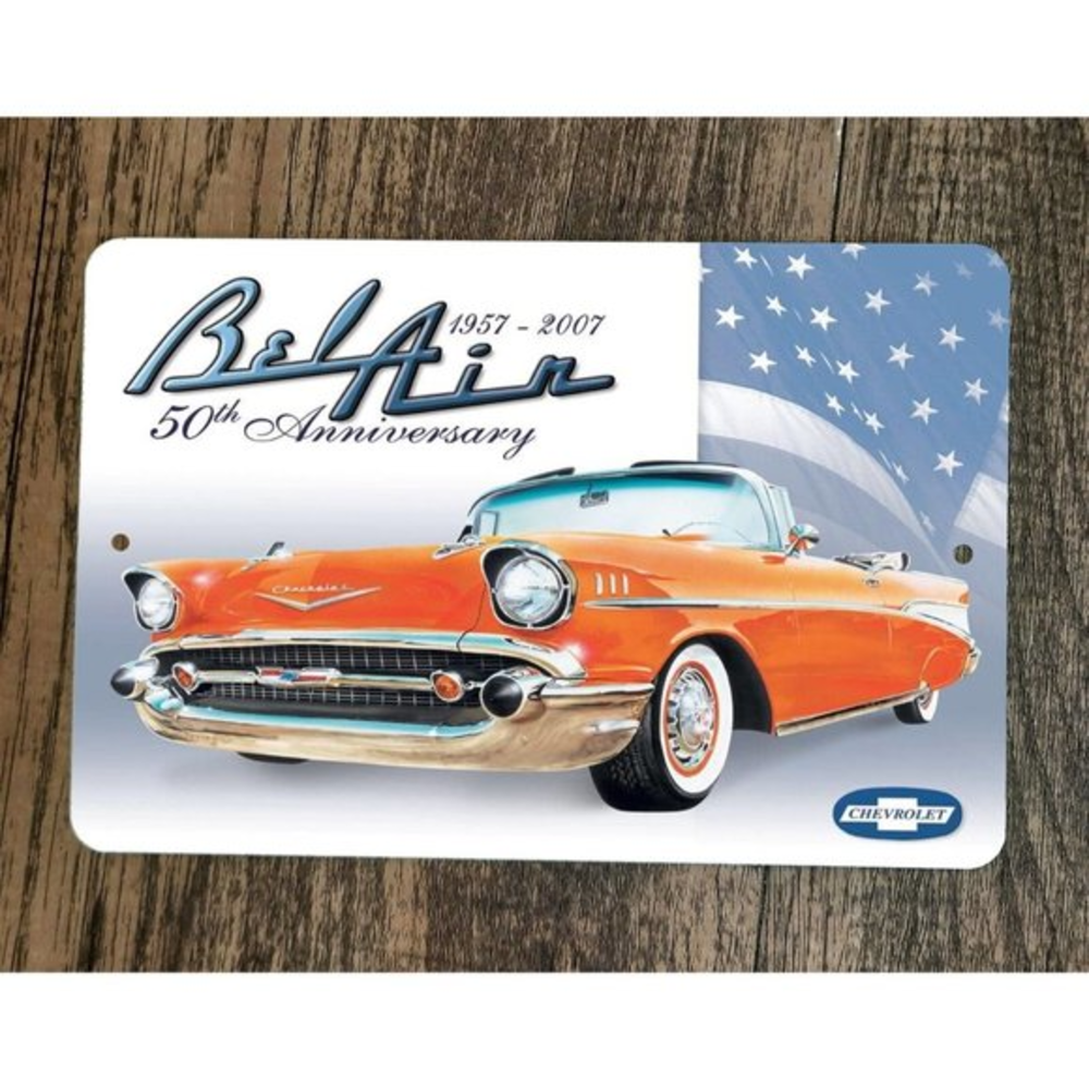 1957-2007 Bel Air 50th Anniversary Chevy Chevrolet 8x12 Metal Wall Garage Sign